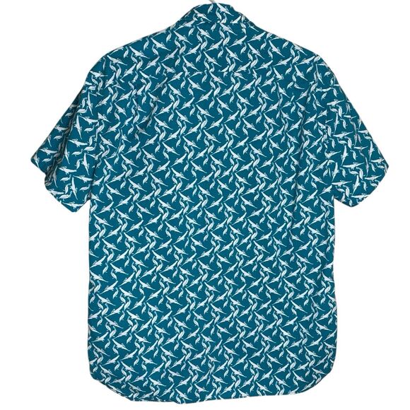 J Crew Shirt Mens L Blue Button Down Slim Fit Hawaiian Casual Birds Beach Preppy - Picture 2 of 11